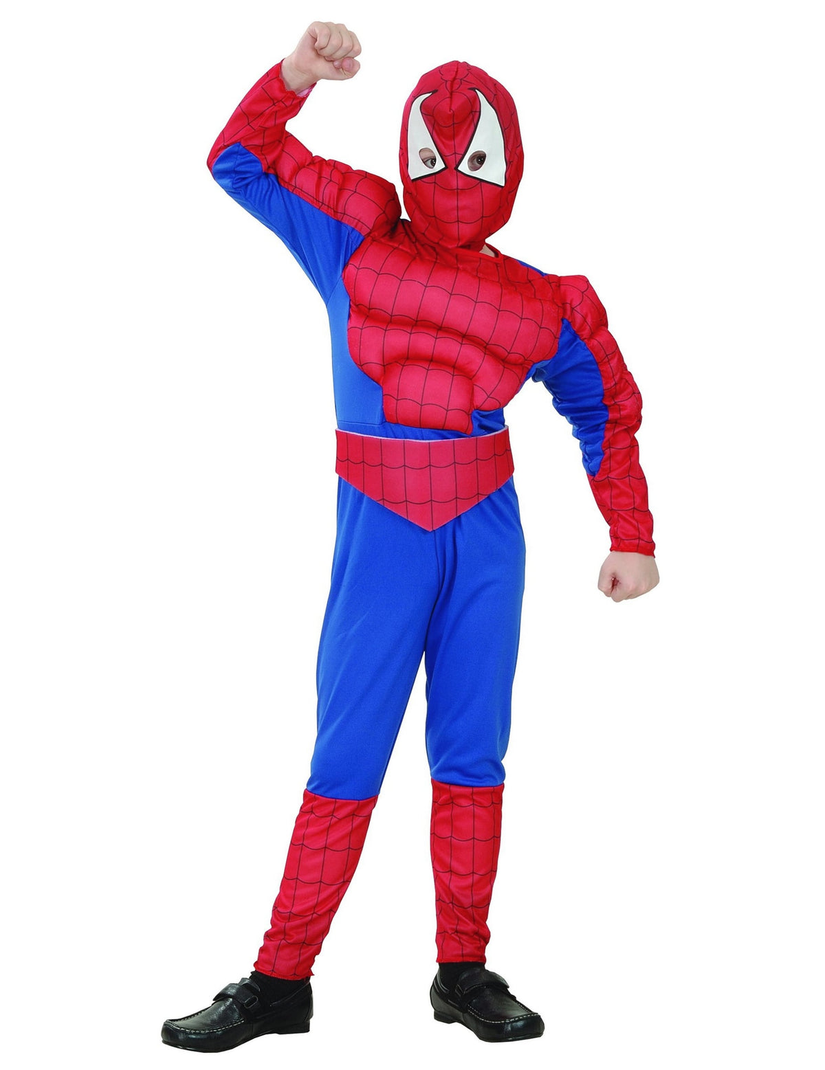 Déguisement super héros homme araignée pour garçon rouge et bleu avec muscles rembourrés