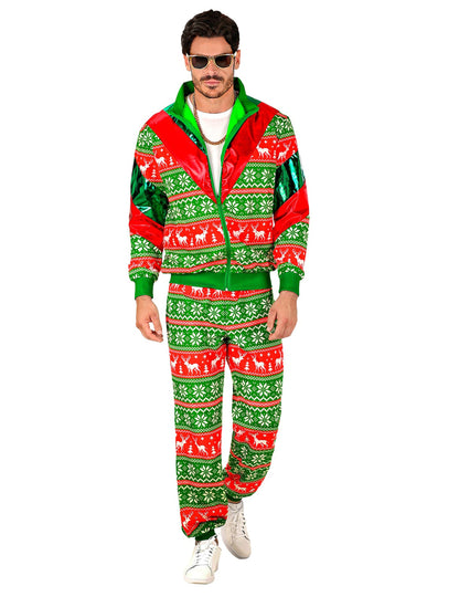 Vianočný teplákový kostým pre dospelých v zeleno-červenom prevedení