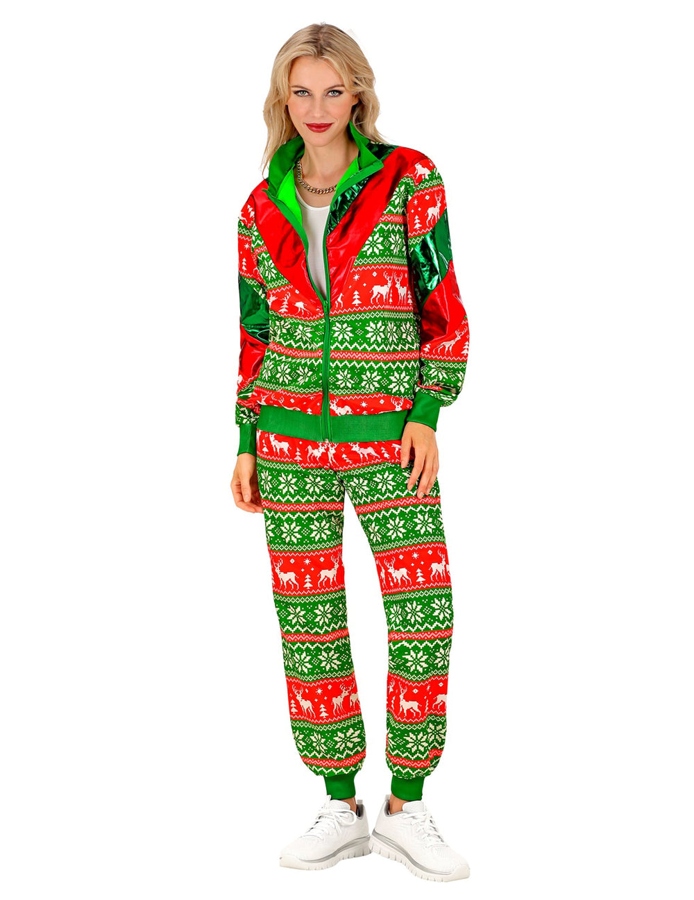 Vue de face du déguisement survêtement de Noël pour adulte
