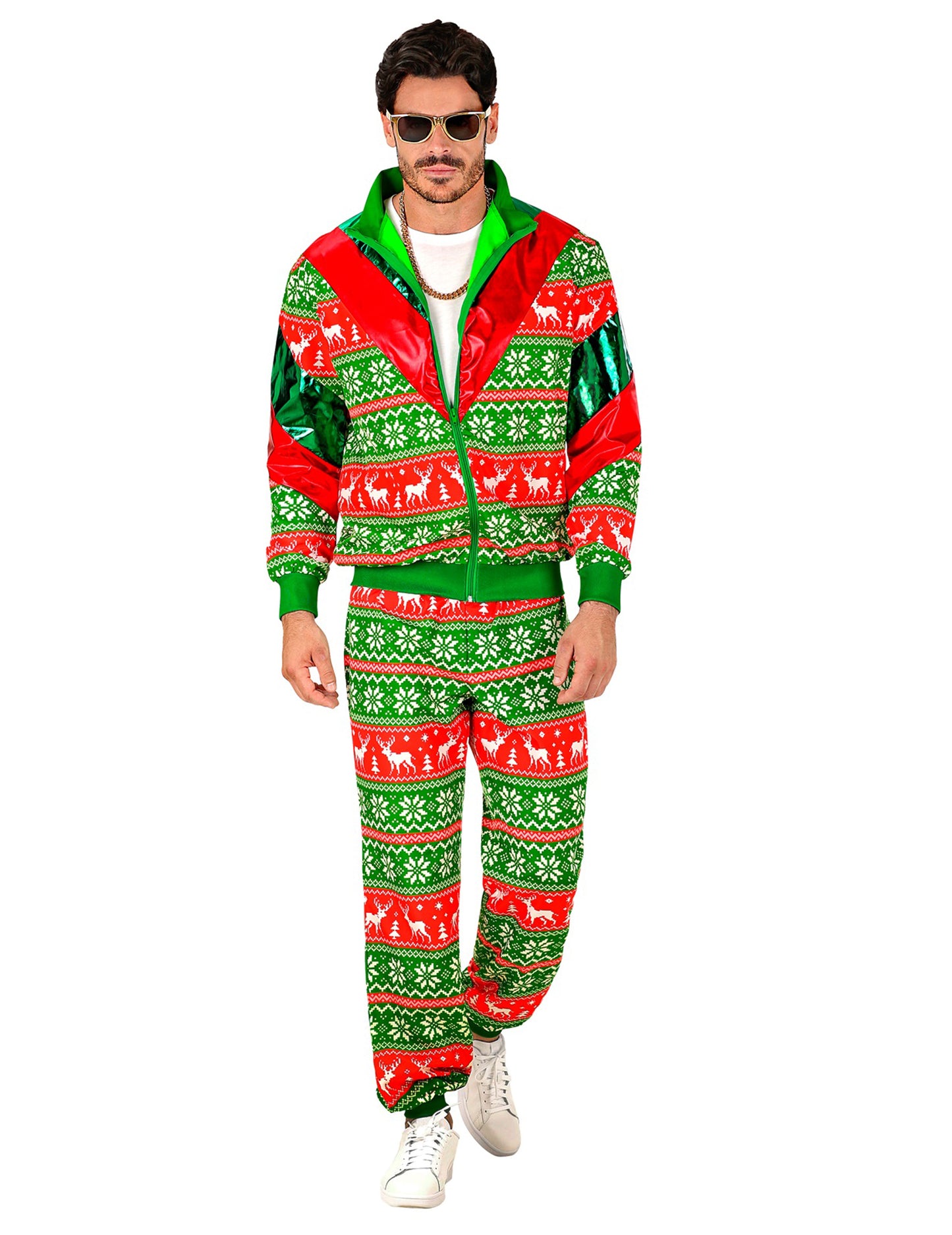 Vianočný teplákový kostým pre dospelých v zeleno-červenom prevedení
