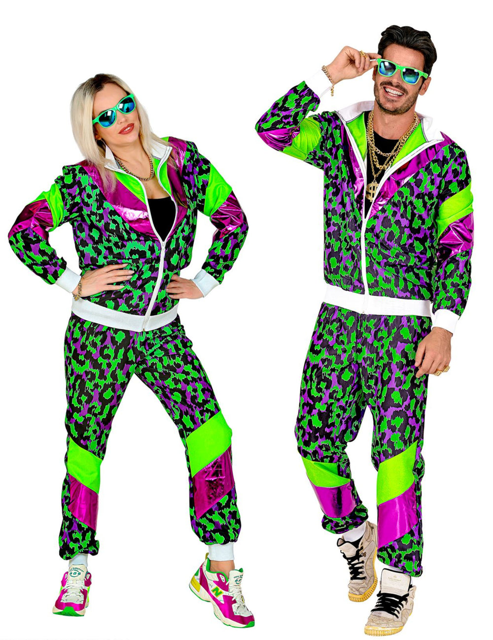 Modèles homme et femme du déguisement survêtement imprimé léopard fluo