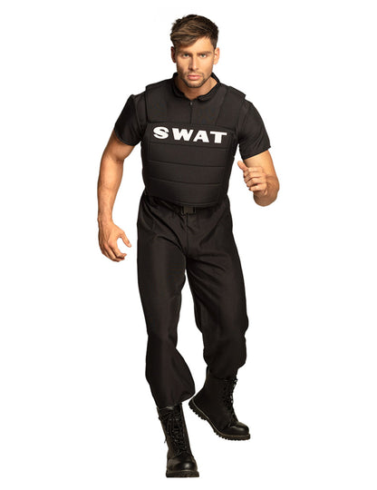 Déguisement de SWAT pour homme noir avec gilet marqué SWAT