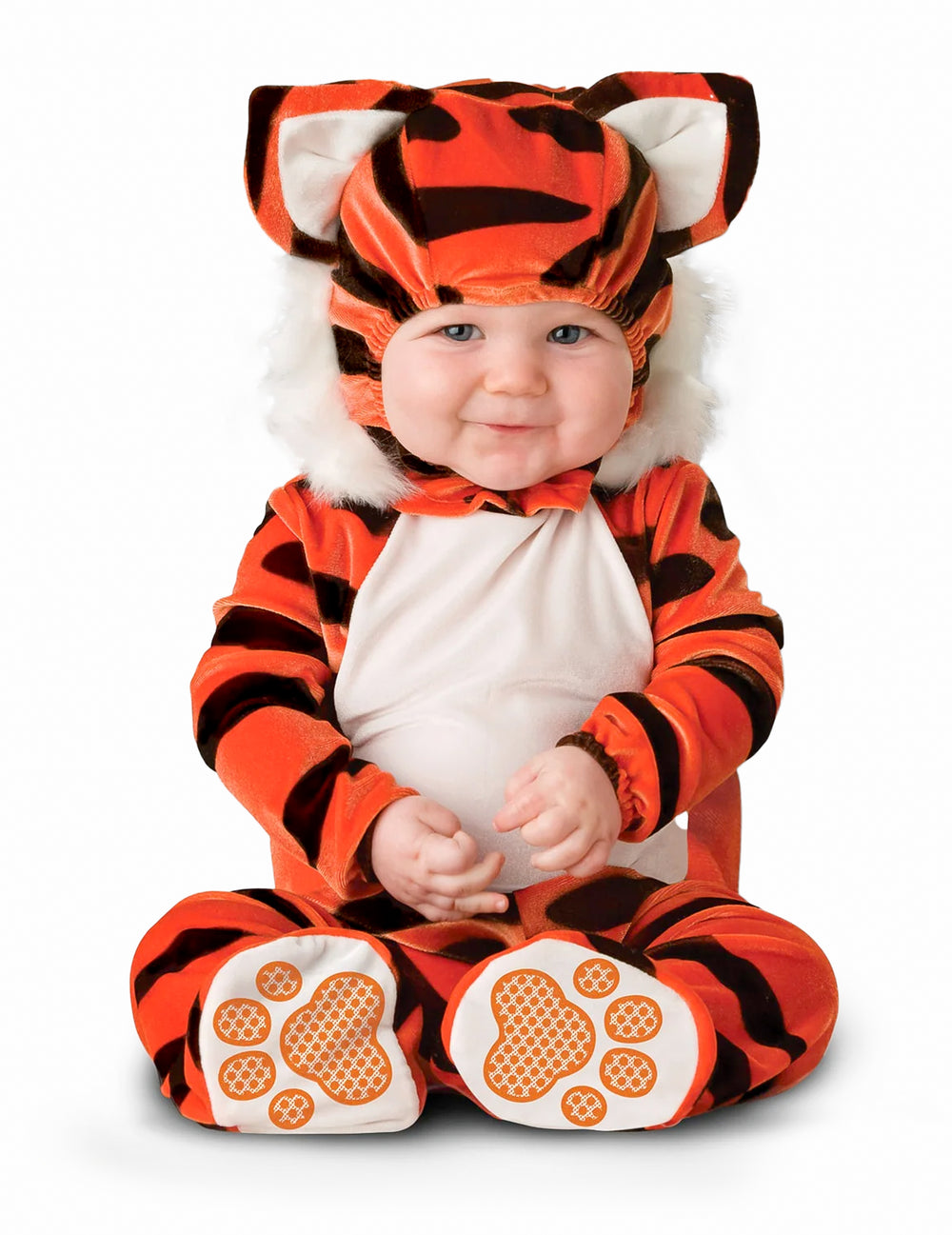 Déguisement tigre pour bébé orange et noir avec cagoule à oreilles