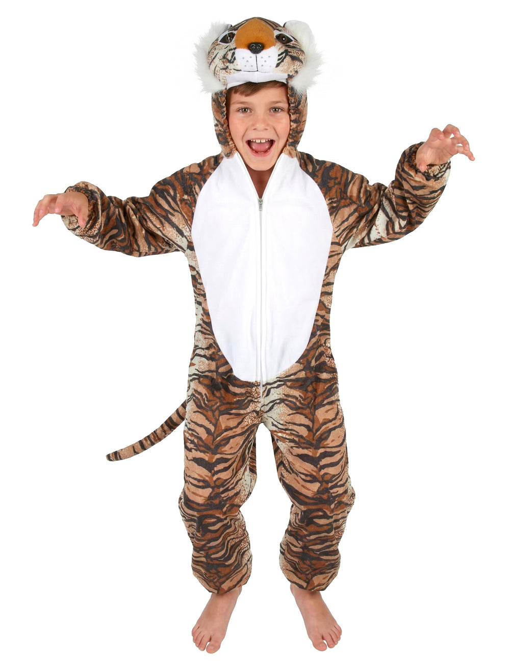 Déguisement tigre réaliste pour enfant orange et blanc à rayures noires