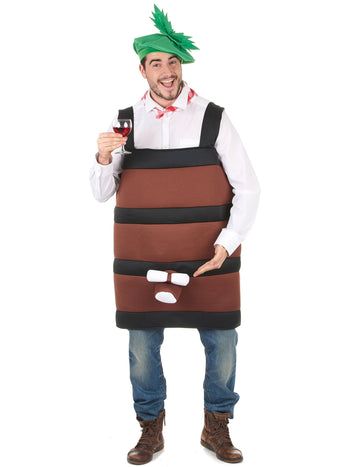 Déguisement tonneau de vin pour adulte marron et noir avec béret vert
