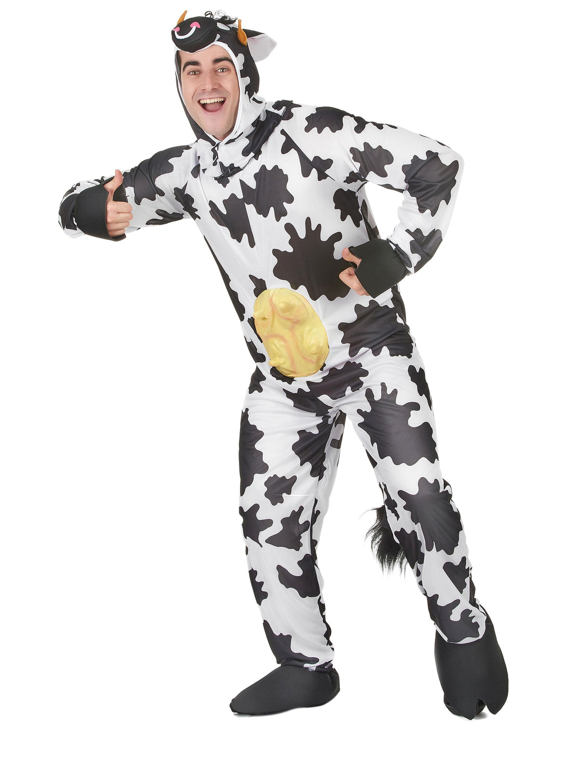 Pose avec pouce levé du déguisement de vache pour adulte