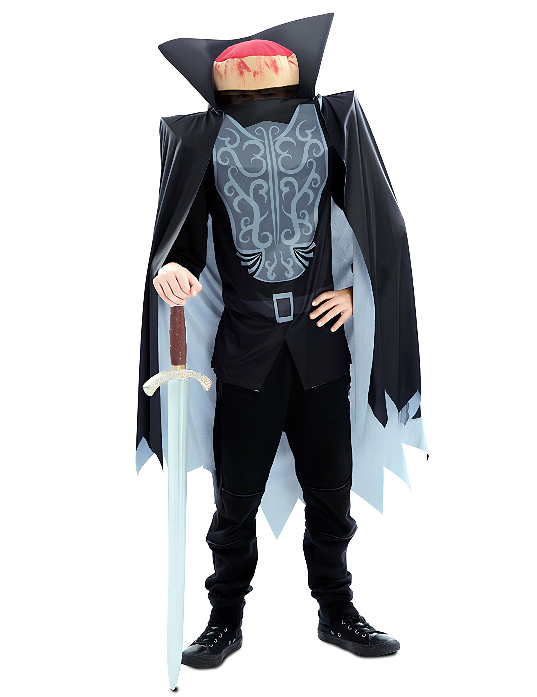 Déguisement de vampire décapité pour enfant noir et gris avec cou ensanglanté