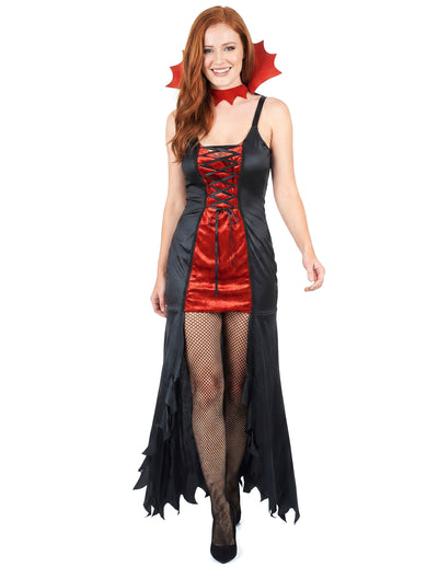 Červená a čierna Halloweenská žena upírsky kostým