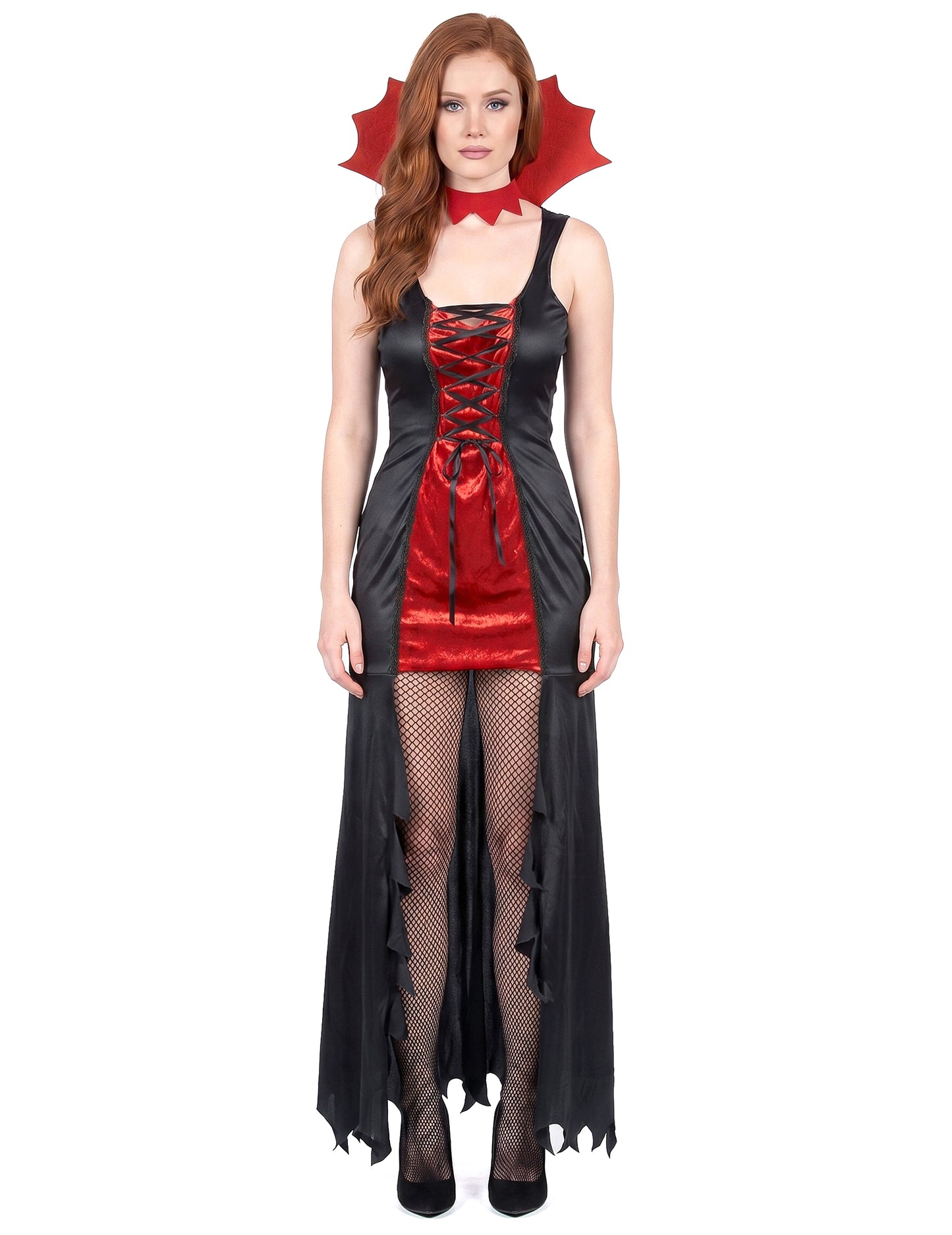 Červená a čierna Halloweenská žena upírsky kostým