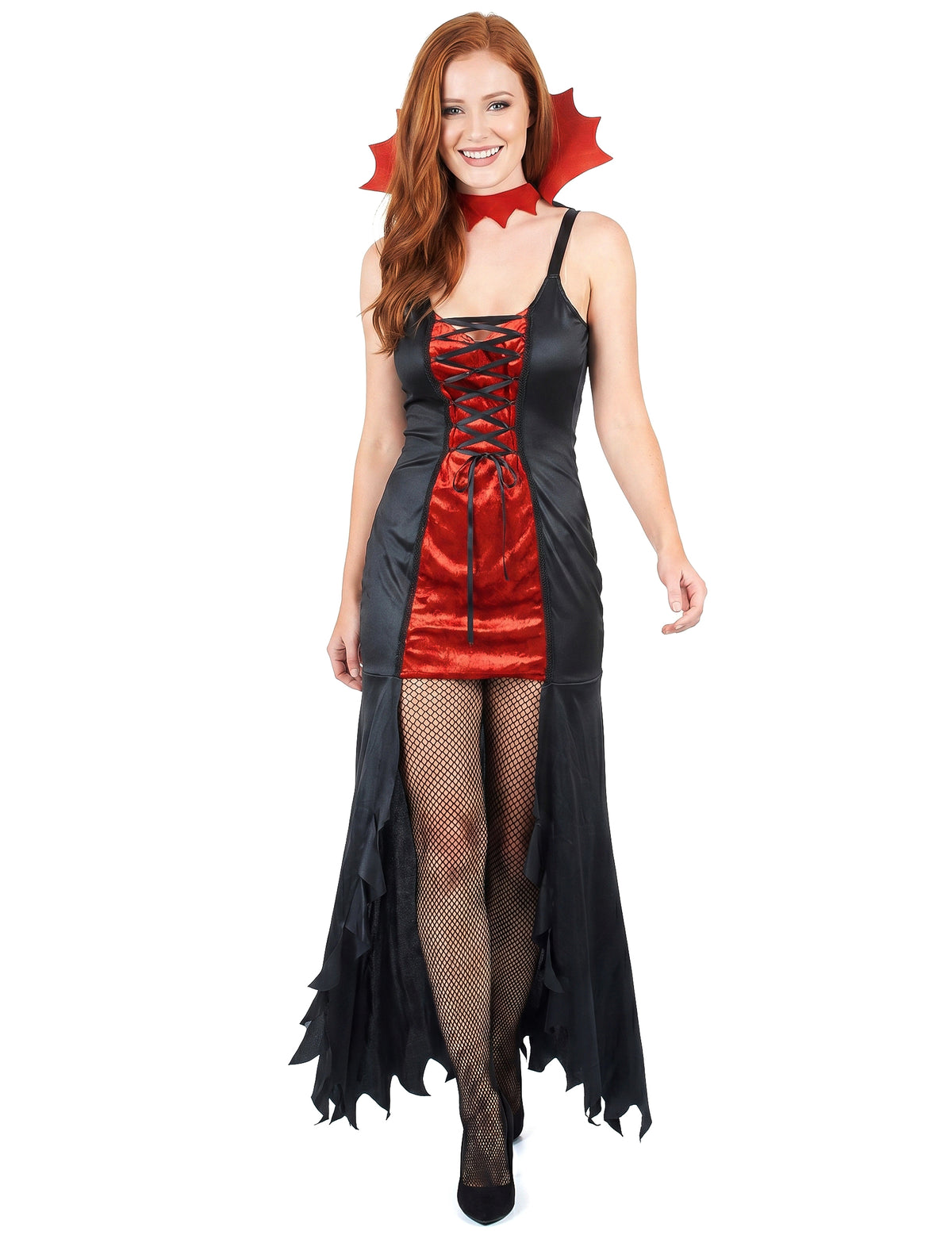 Červená a čierna Halloweenská žena upírsky kostým