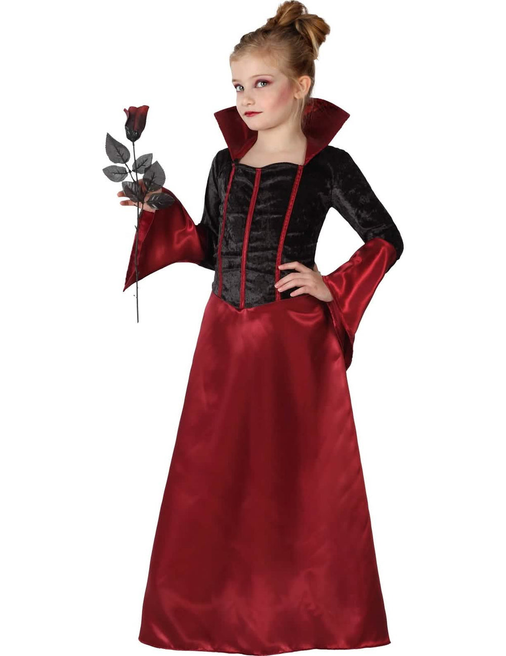 Kostým upírky pre dievča červená a čierna d'halloween