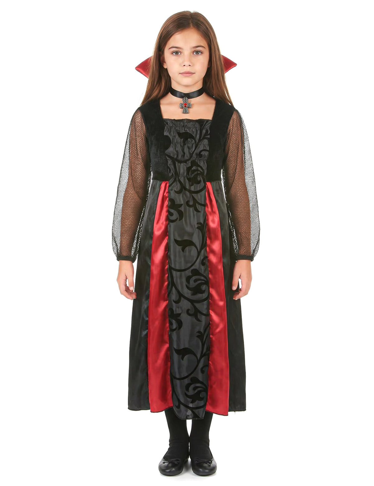 Vue de face du déguisement vampire satiné pour fille