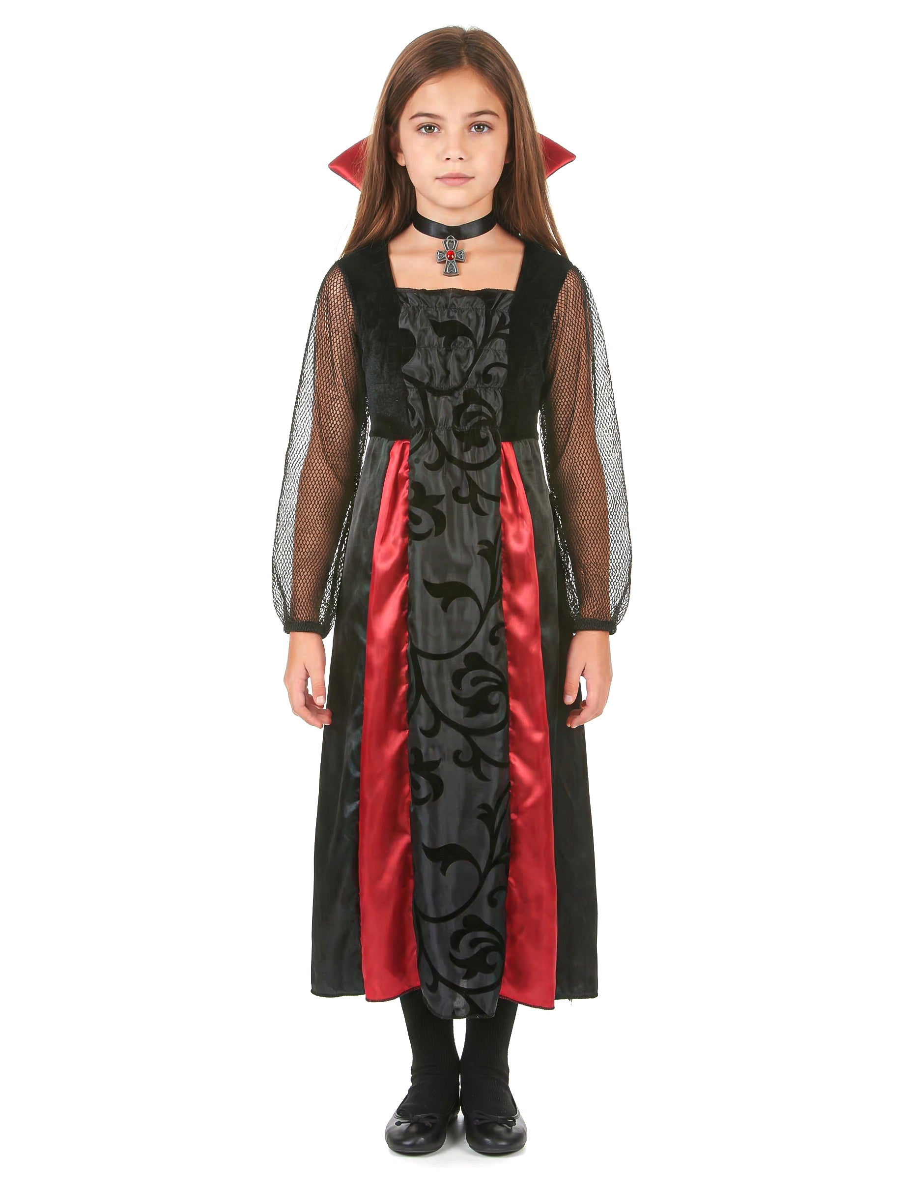 Vue de face du déguisement vampire satiné pour fille