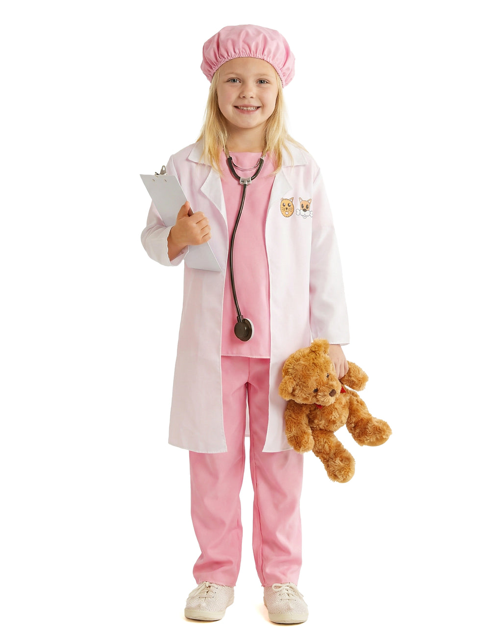 Déguisement de vétérinaire pour fille rose avec blouse blanche et accessoires