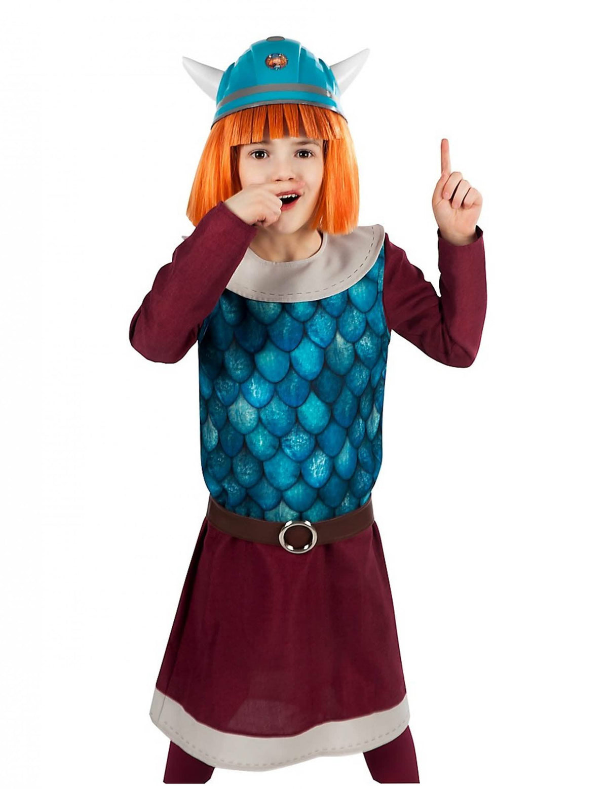 Kostým Vik le Viking™ pre dieťa bordová a modrá so šupinami s prilbou