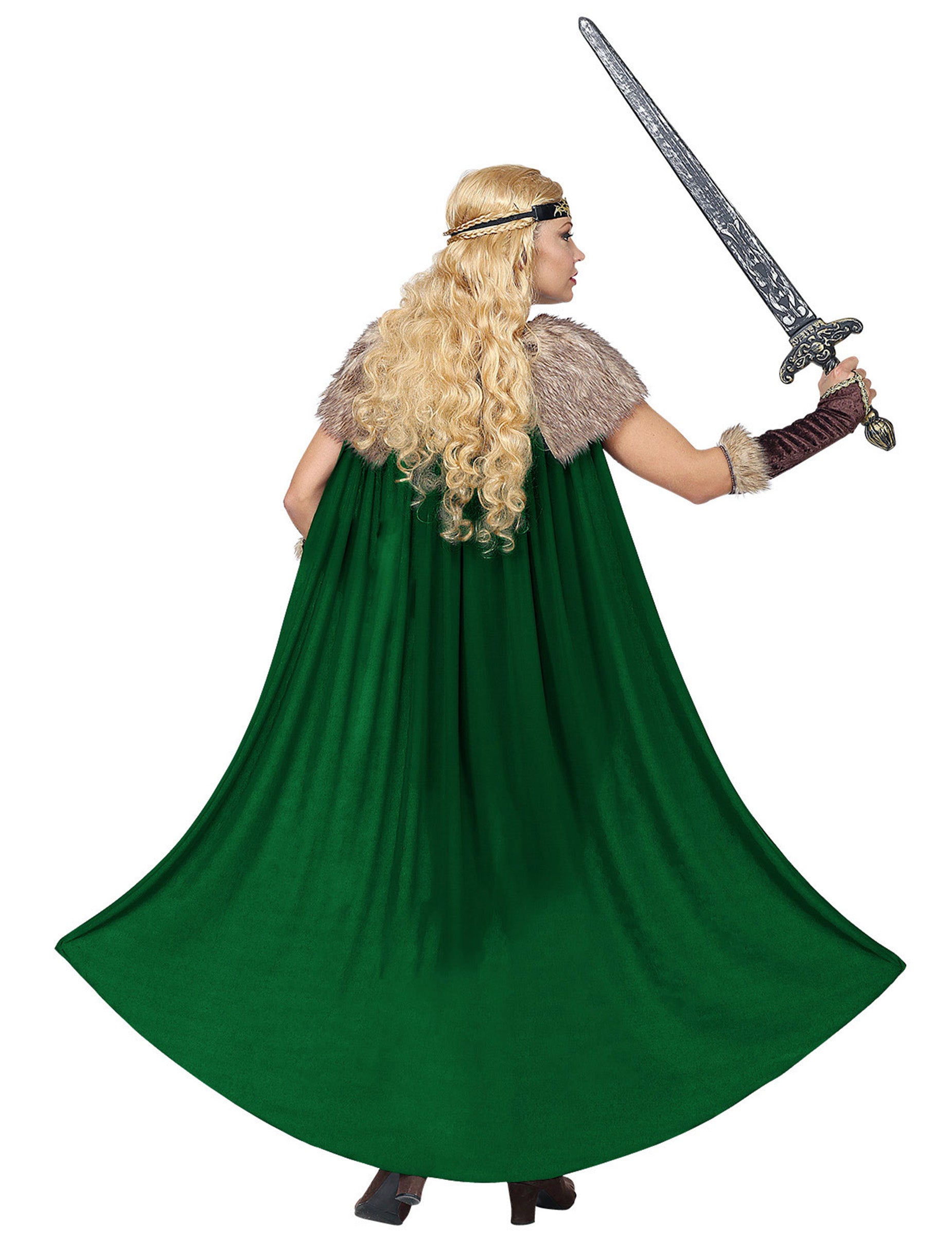 Vue de dos du déguisement viking fourrure avec cape pour femme
