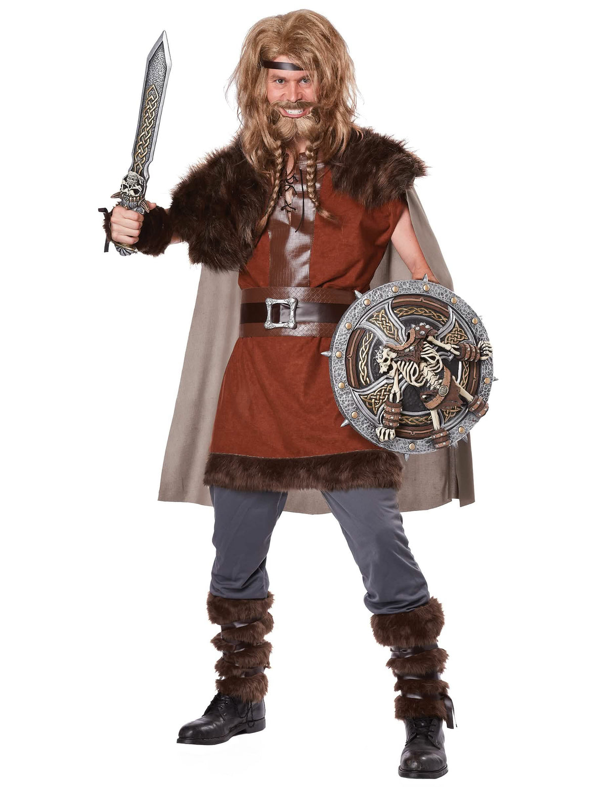 Silný vikingský kostým pre muž hnedá a sivá s kožušinou