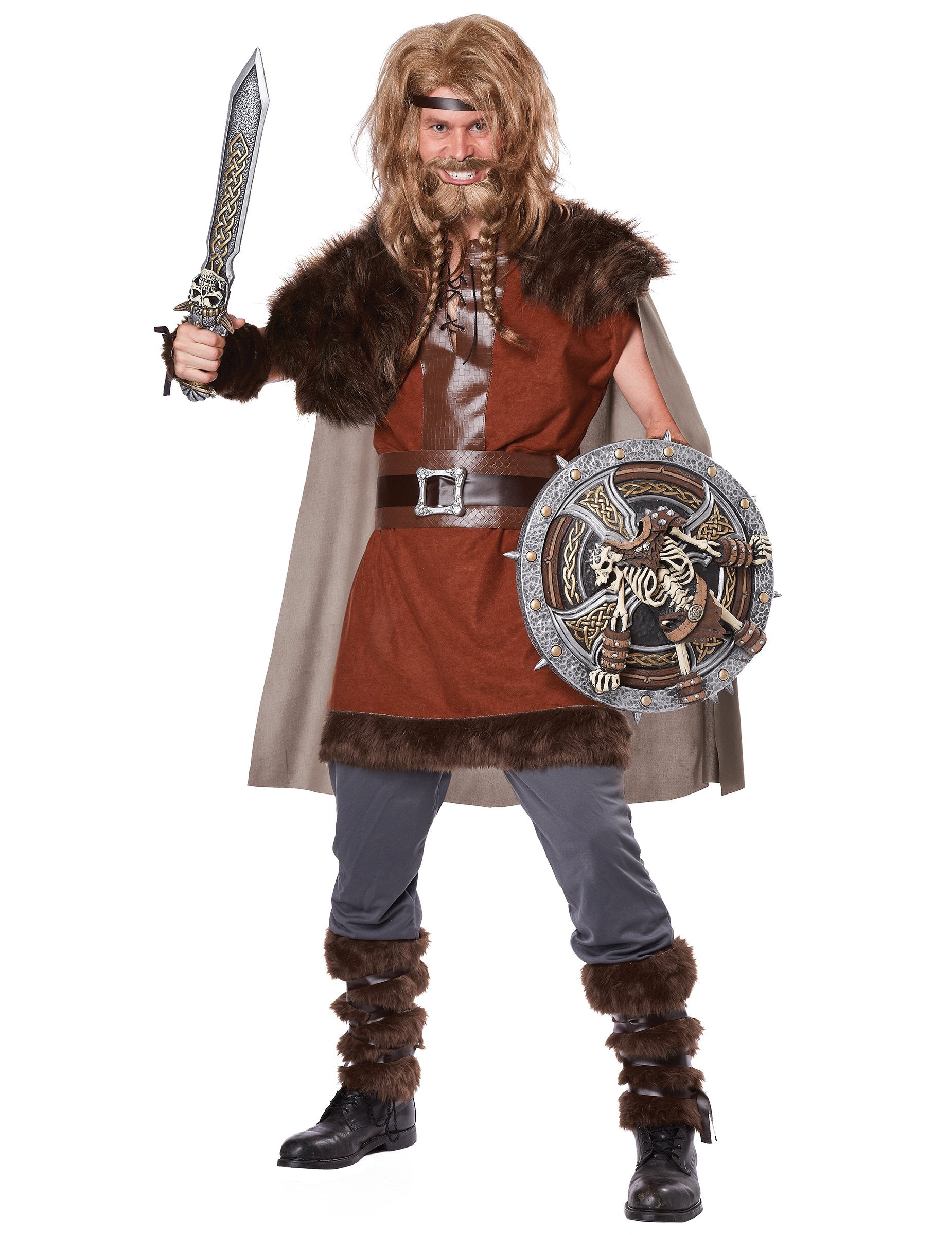 Déguisement Viking Puissant pour homme marron avec fausse fourrure et cape