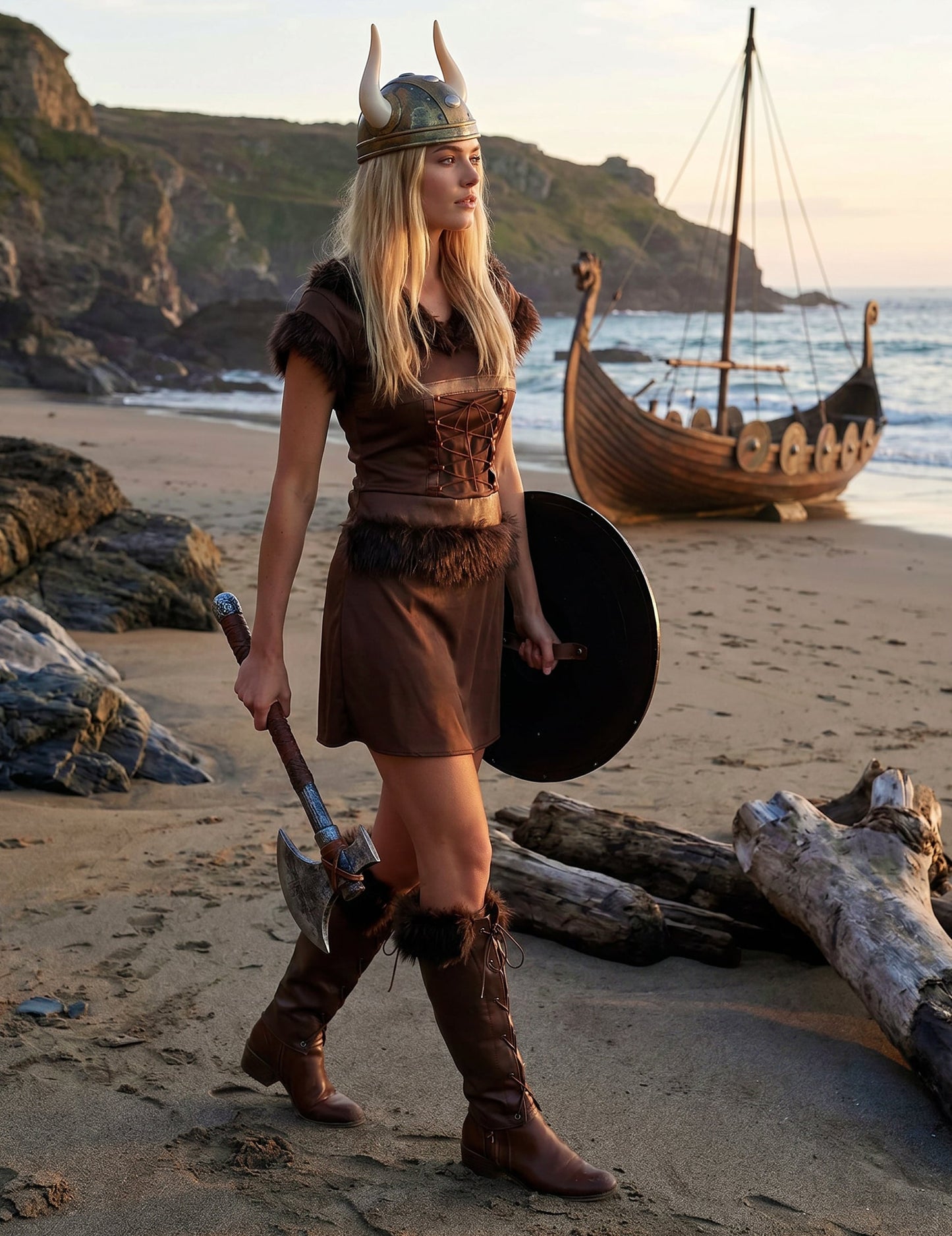 Viking kostým sexy hnedá žena