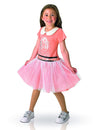 Déguisement Violetta pour fille rose avec jupon en tulle et col blanc