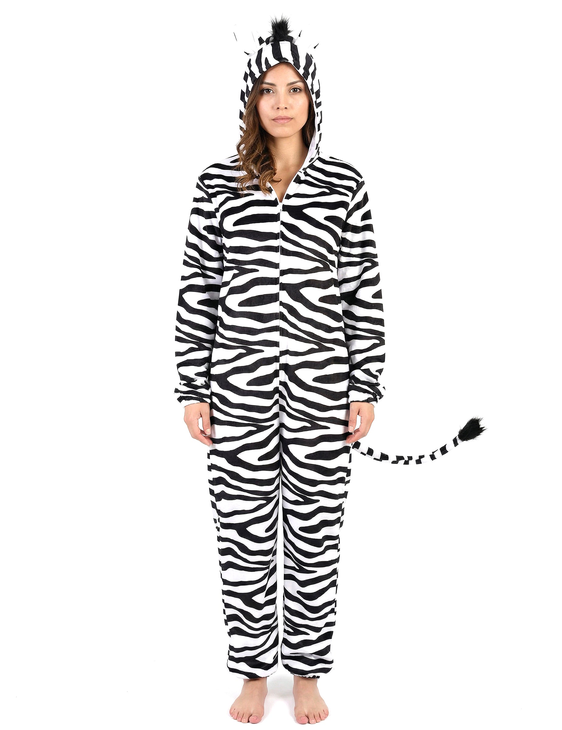 Vue de face du déguisement zèbre pour femme