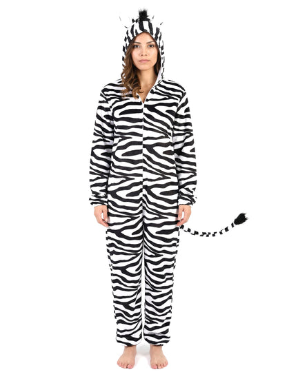 Vue de face du déguisement zèbre pour femme
