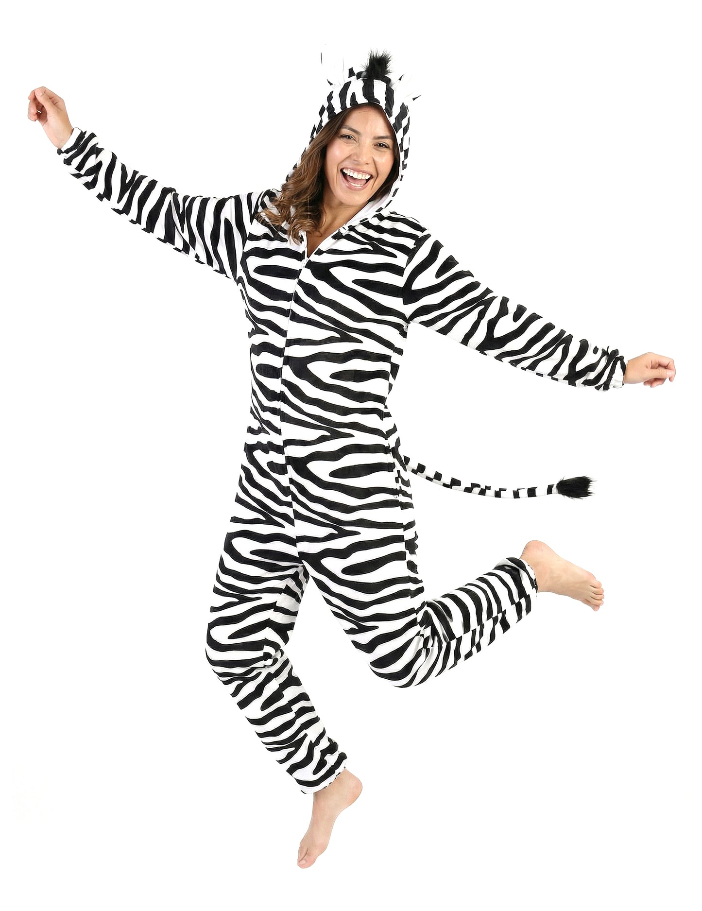 Vue d'ensemble en mouvement du déguisement zèbre pour femme