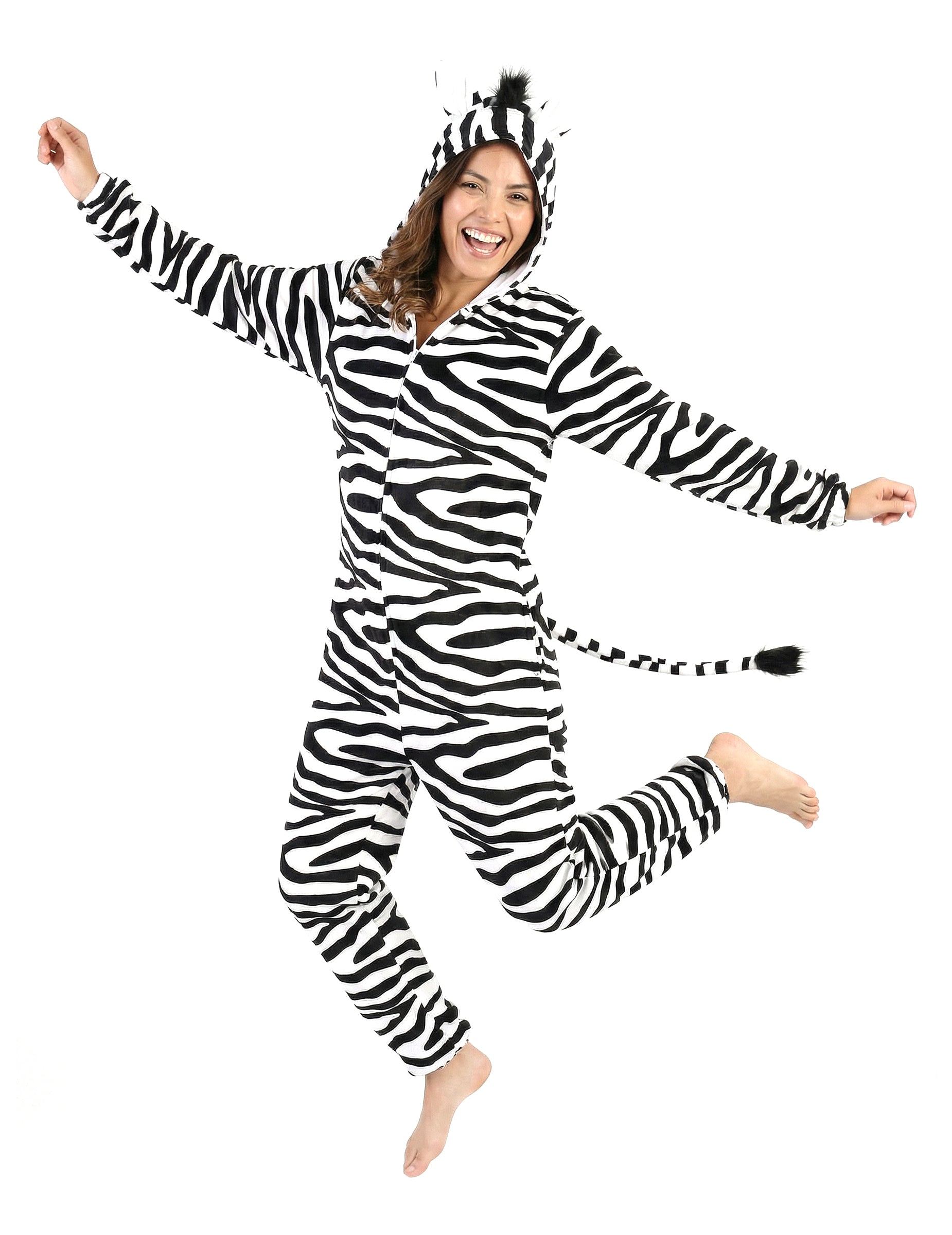 Vue d'ensemble en mouvement du déguisement zèbre pour femme