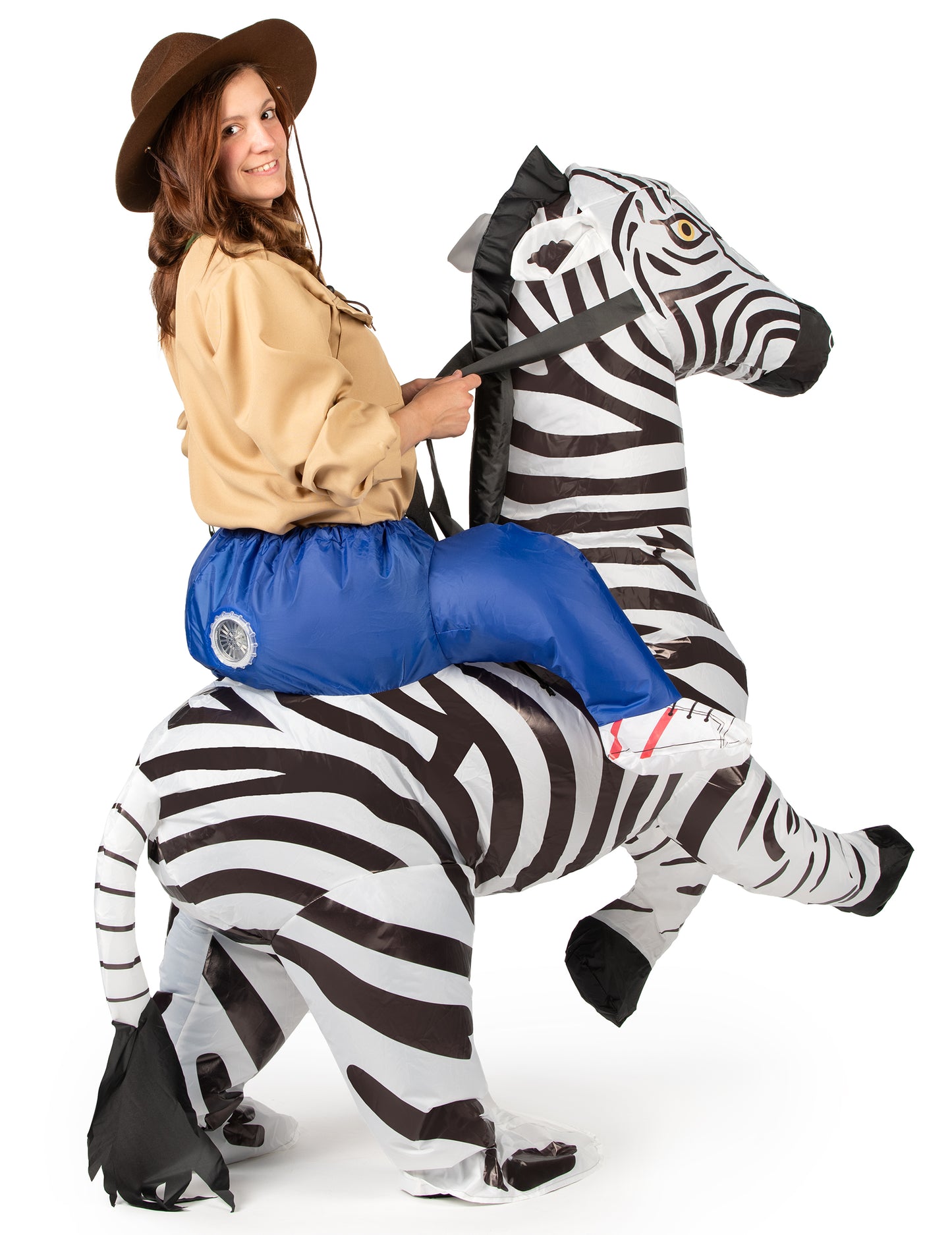 Vue de dos du déguisement gonflable de zèbre pour adulte