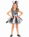 Déguisement zèbre tutu pour fille noir et blanc avec nœud rose et serre-tête