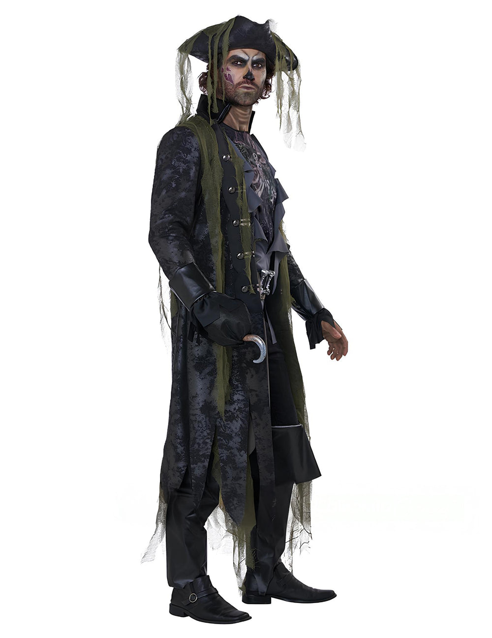Vue de profil du déguisement pirate zombie luxe pour adulte