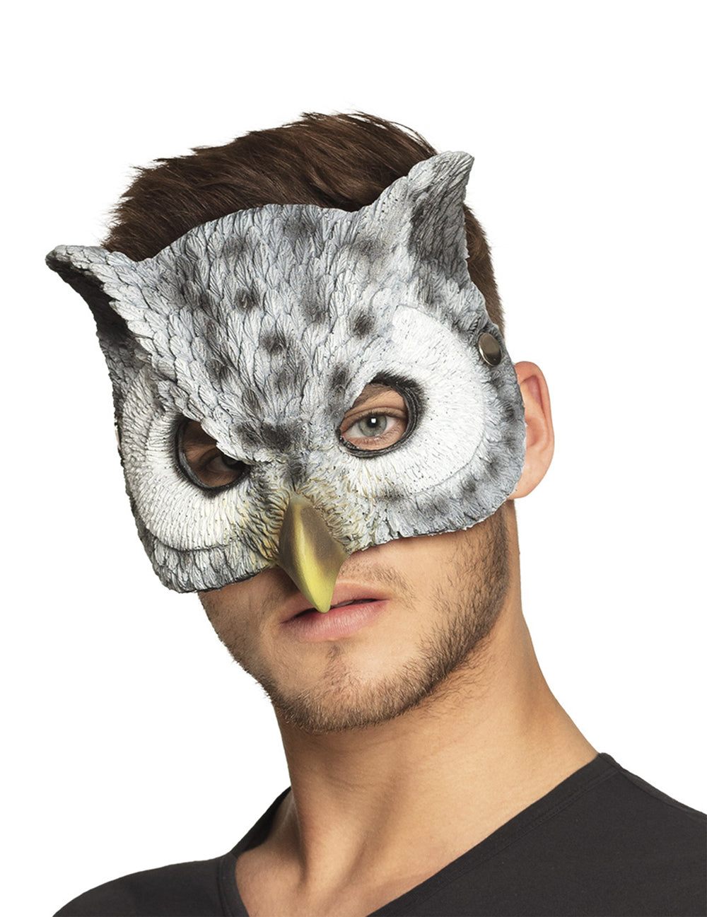 Demi masque chouette pour adulte gris et blanc avec bec jaune