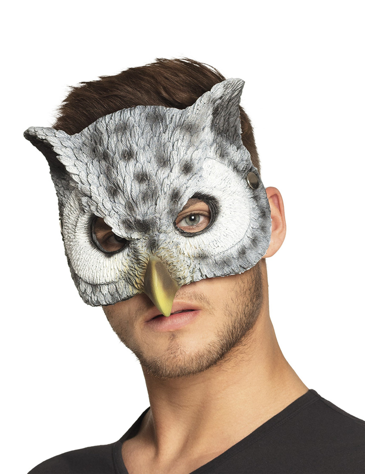 Demi masque chouette pour adulte gris et blanc avec bec jaune
