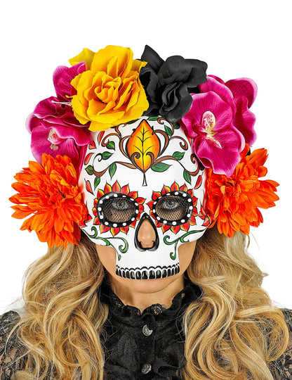 Polomaska lebky pre dospelých s farebnými kvetmi