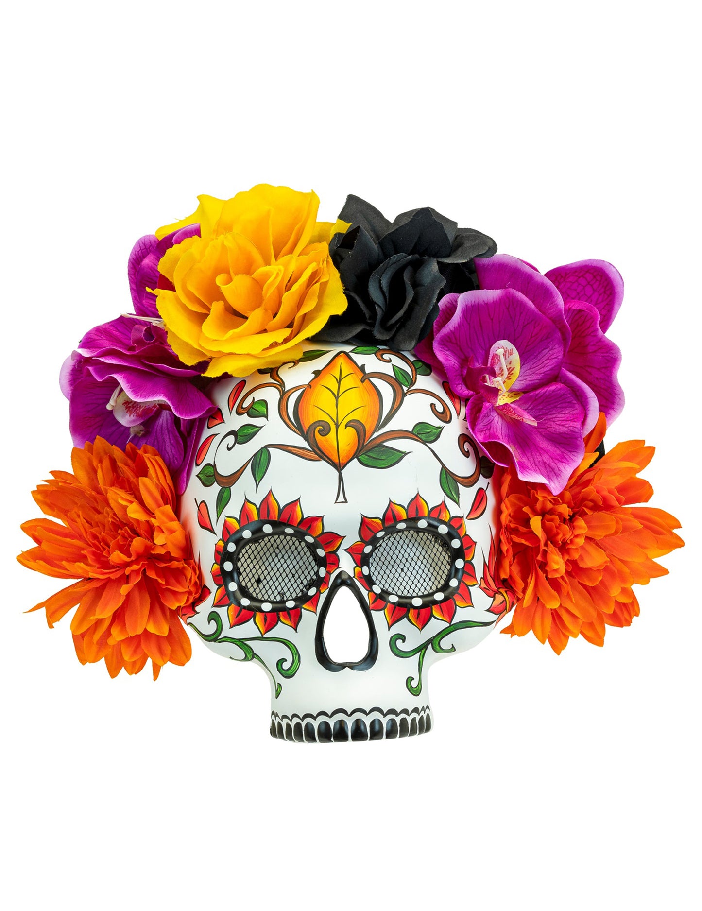 Polomaska lebky pre dospelých s farebnými kvetmi