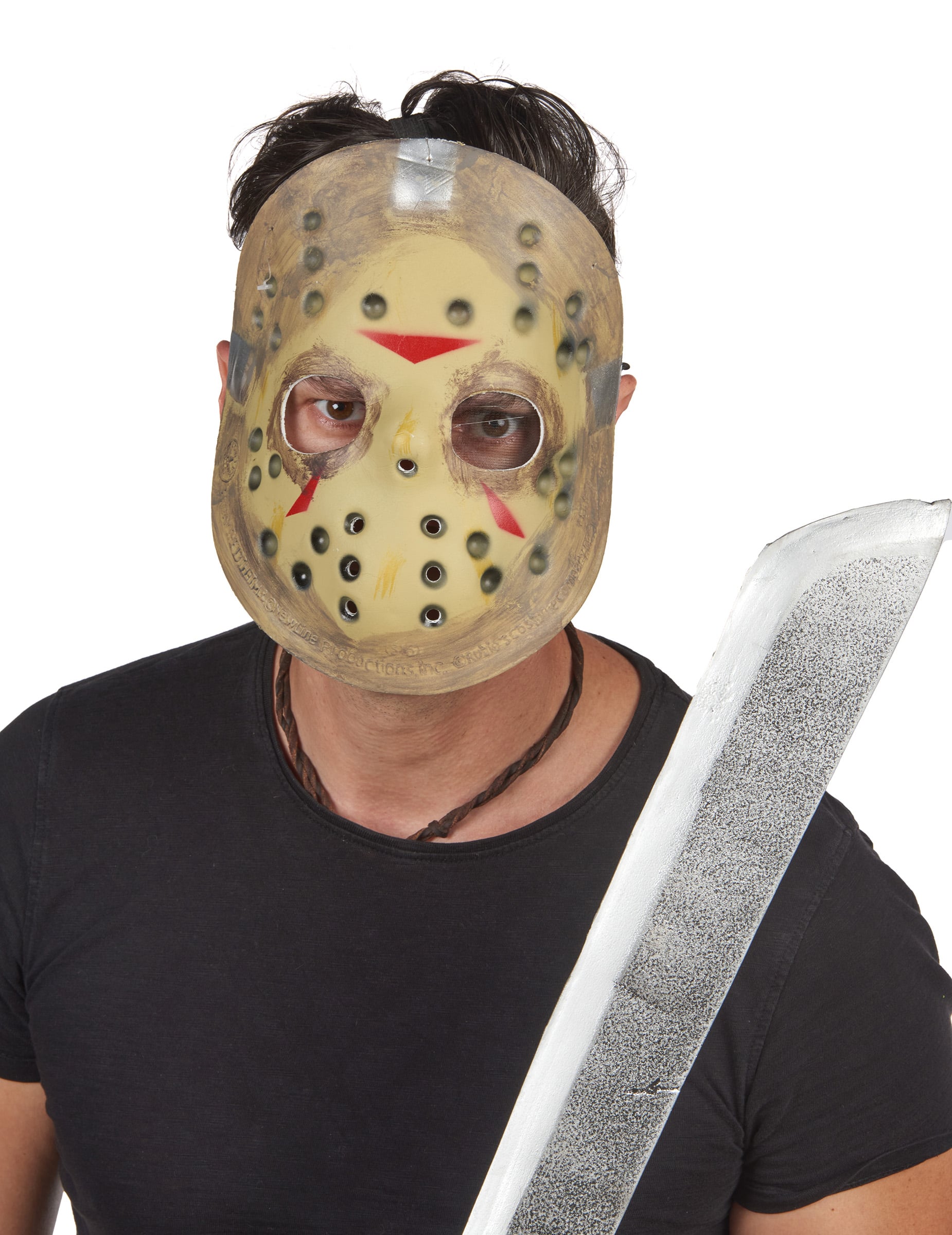 Machete en plastique portée avec le demi-masque Jason Vendredi 13