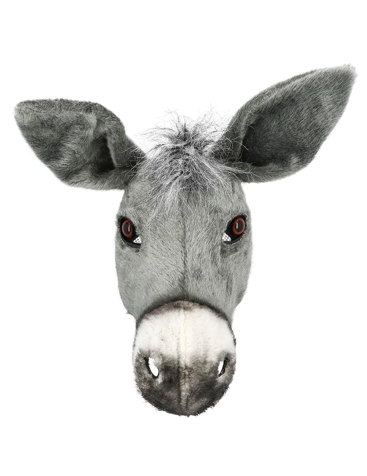 Vue de face du demi-masque peluche âne pour adulte
