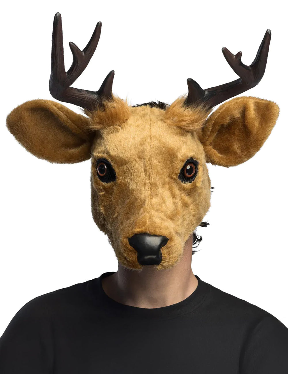 Demi-masque peluche cerf pour adulte marron clair avec bois