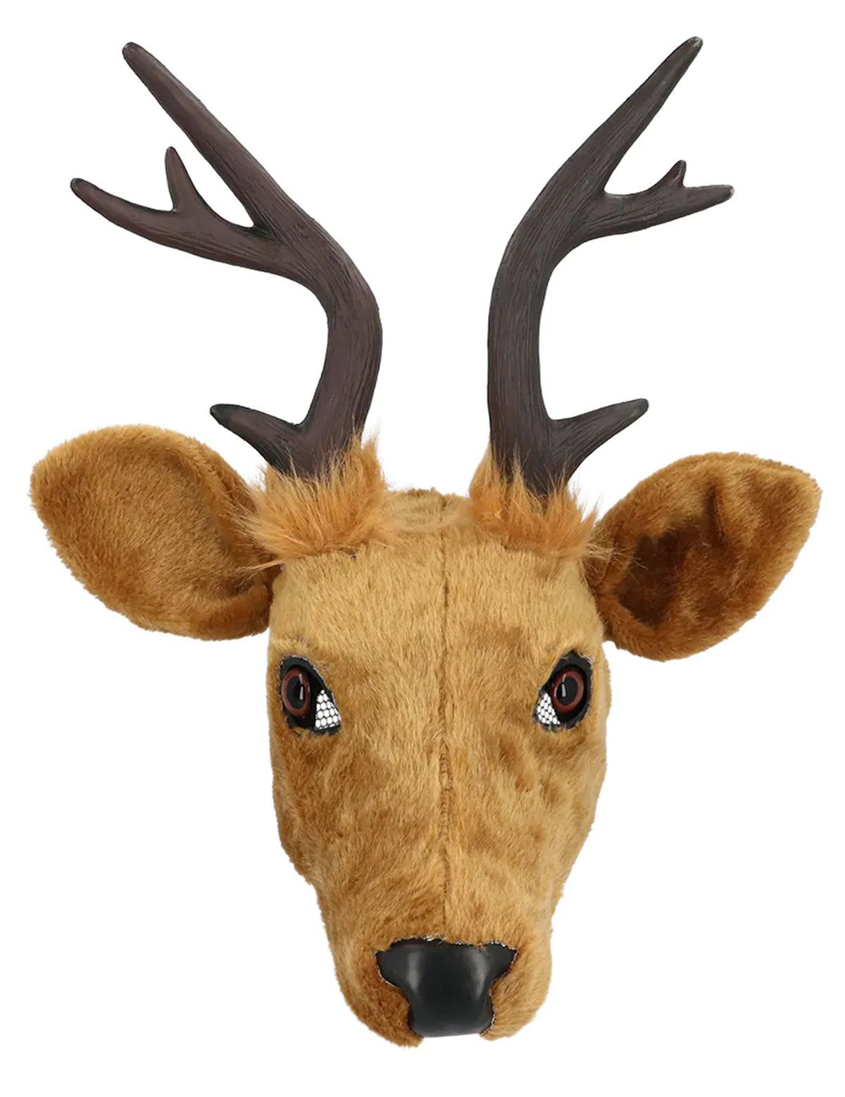 Vue de face du demi-masque peluche cerf pour adulte