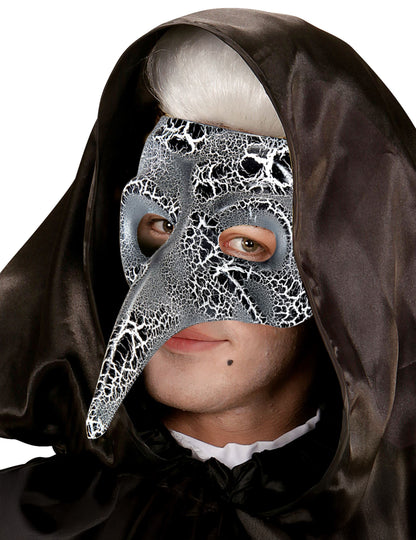 Benátska polomaska pre dospelých s dlhým nosom a praskaným efektom