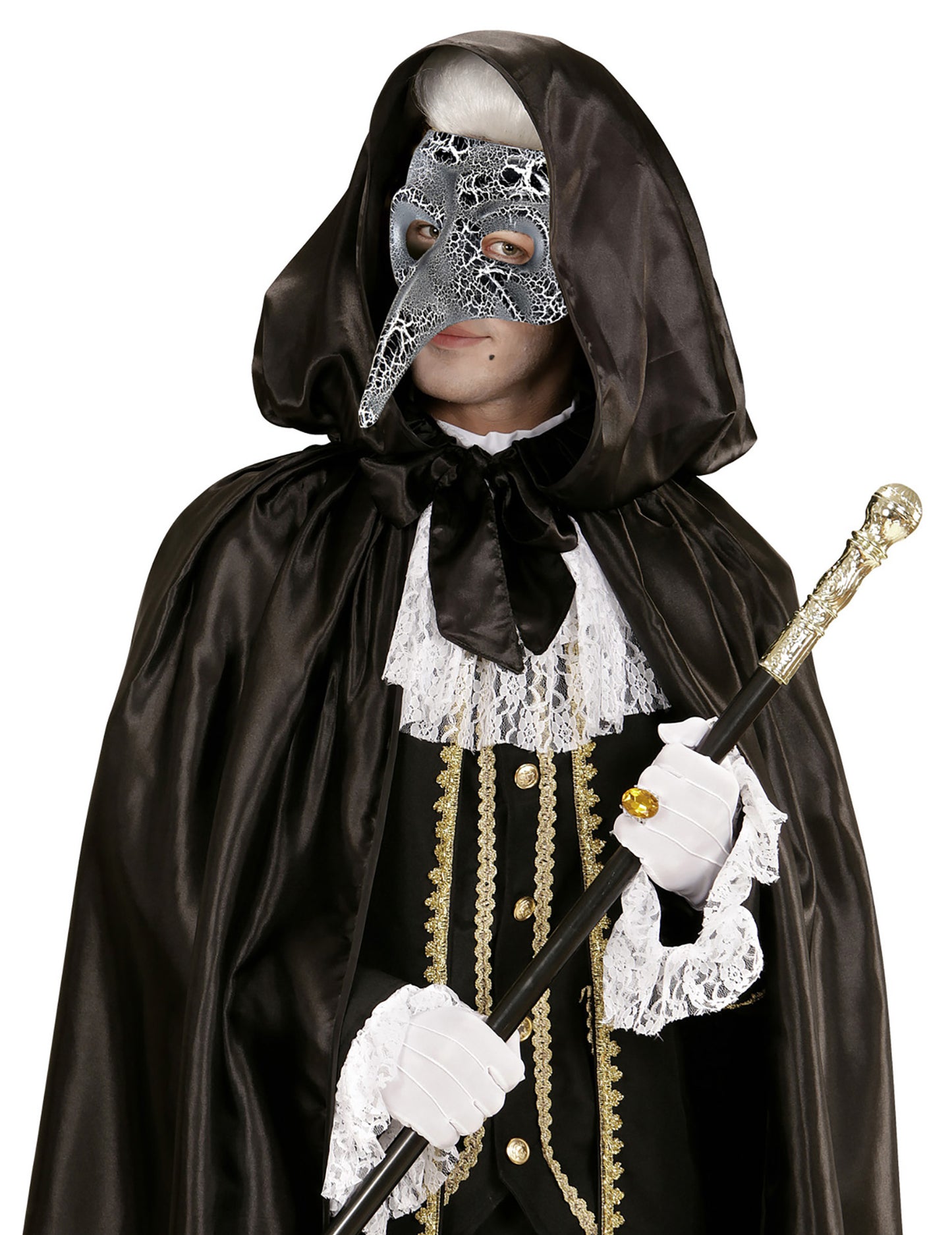 Benátska polomaska pre dospelých s dlhým nosom a praskaným efektom