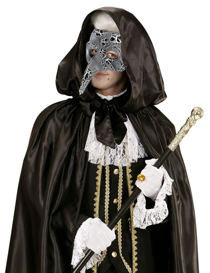 Benátska polomaska pre dospelých s dlhým nosom a praskaným efektom