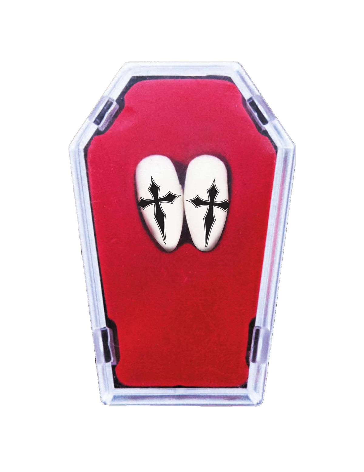 Boîte en forme de cercueil des dents de vampire avec croix gothiques