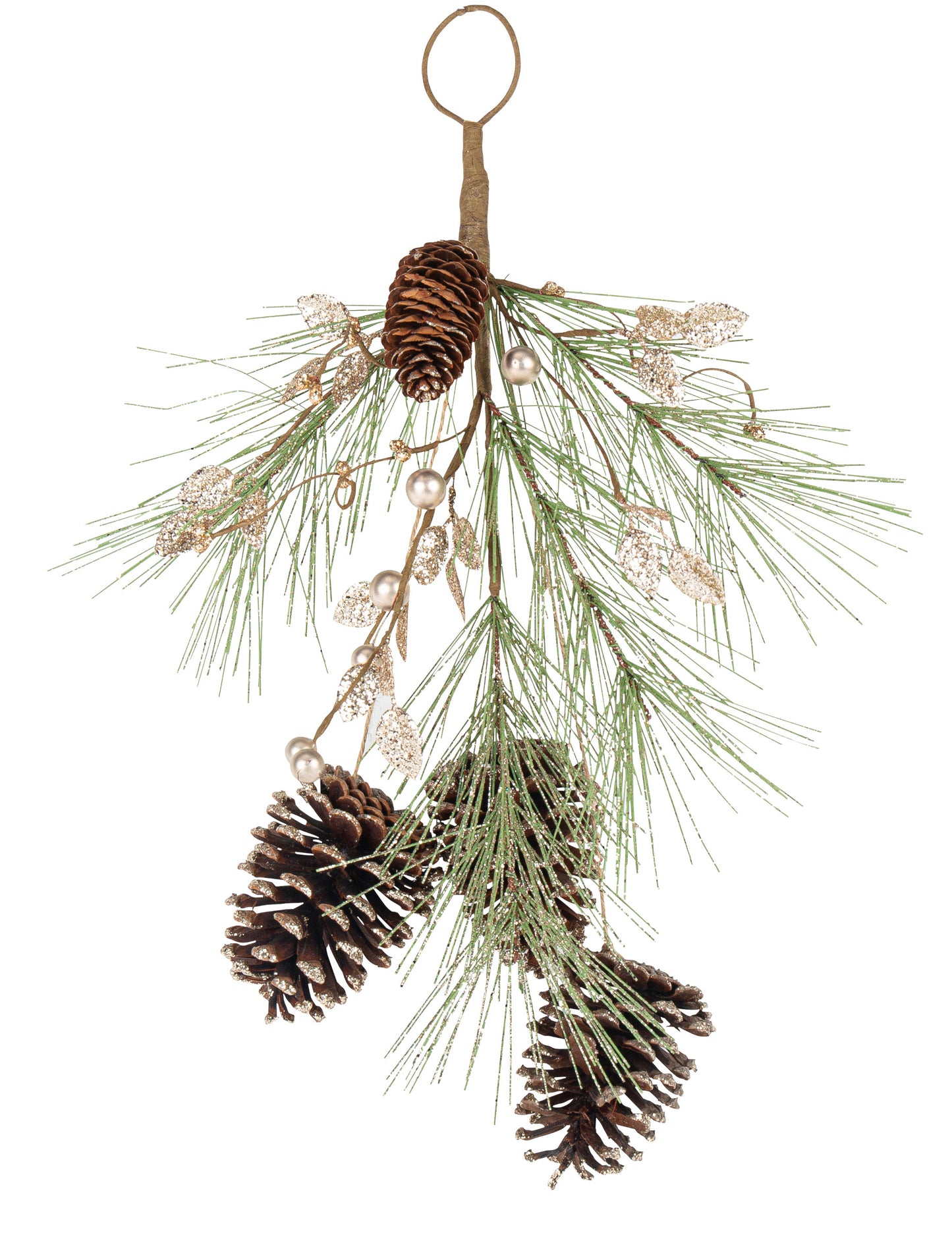 Zostup z borovicových šišiek a šampanského s trblietkami 45 cm zlatá jedľa