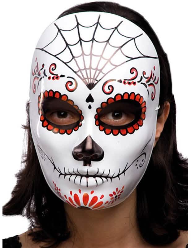 Maska Día de los Muertos pre dospelý biela s červenými a čiernymi vzormi