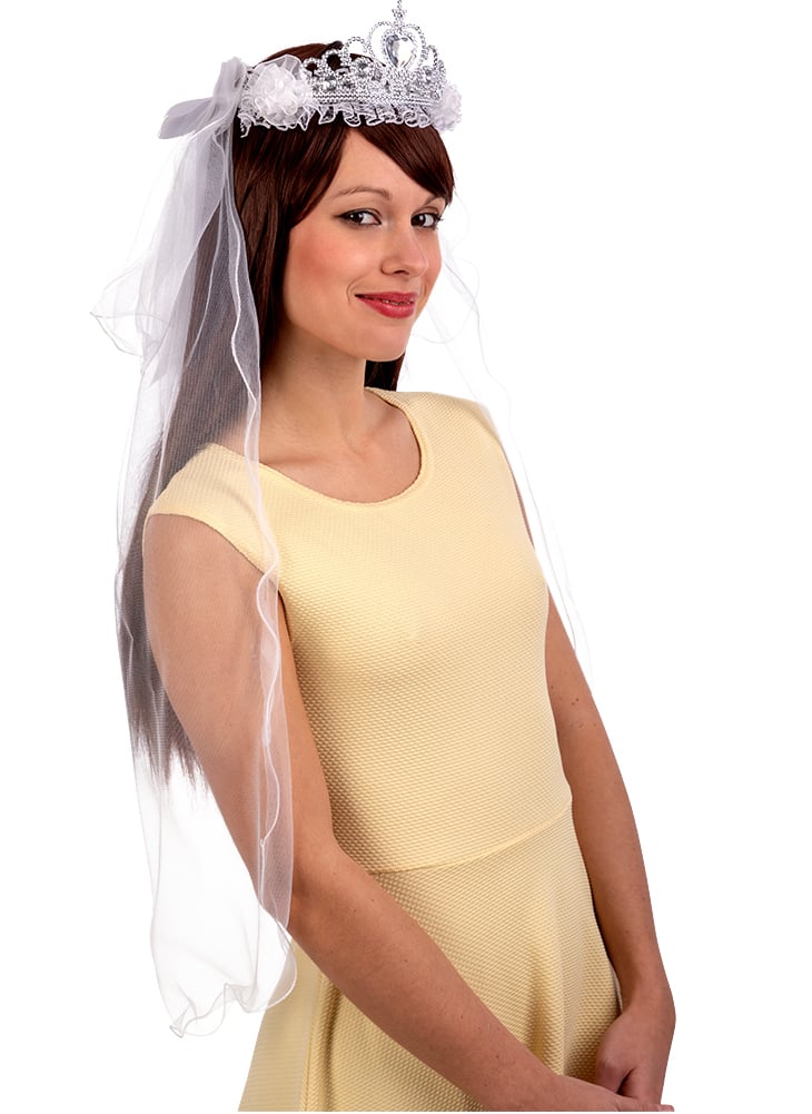 Diadème avec voile de mariée pour femme argenté et blanc