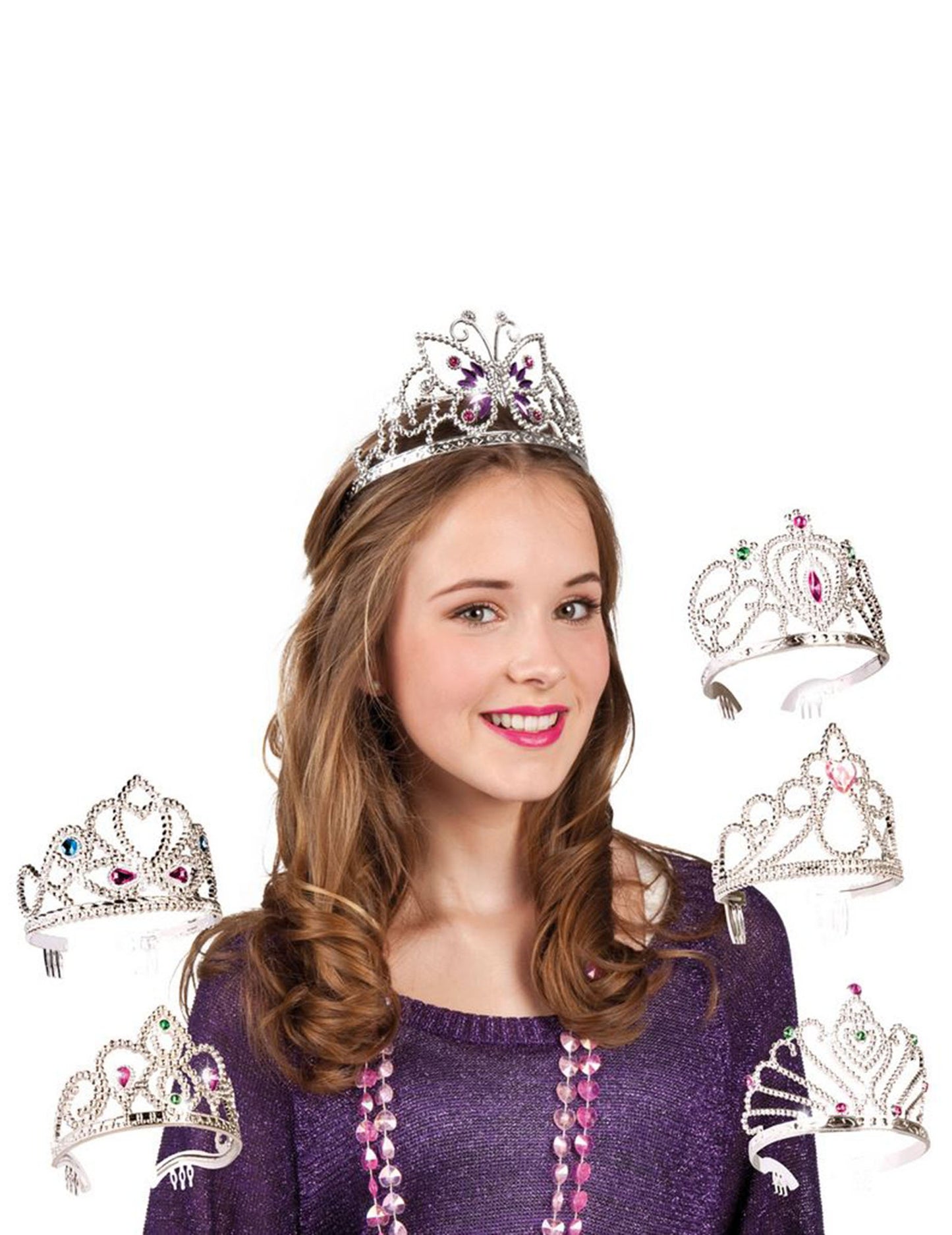 Strieborný detský princeznovský diadém s farebnými kameňmi