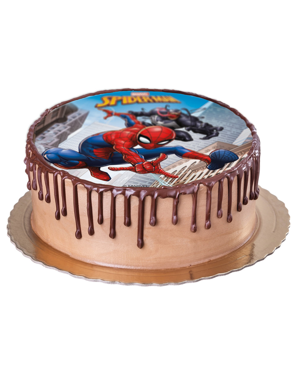 Mise en situation sur un gâteau du disque azyme Spiderman