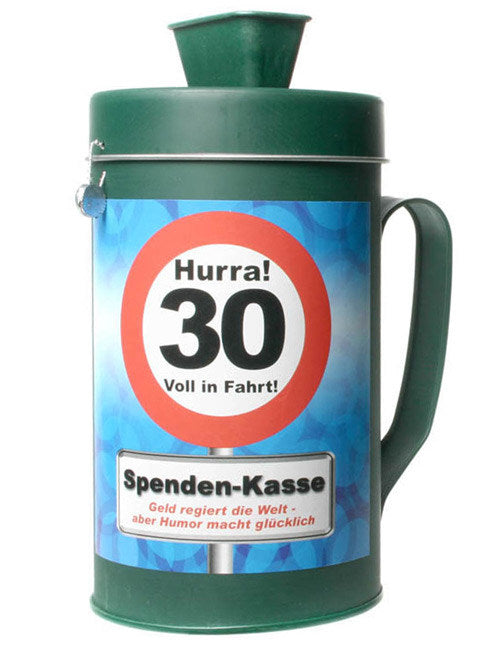 Tirelire 30 ans pour adulte verte avec motif panneau de signalisation