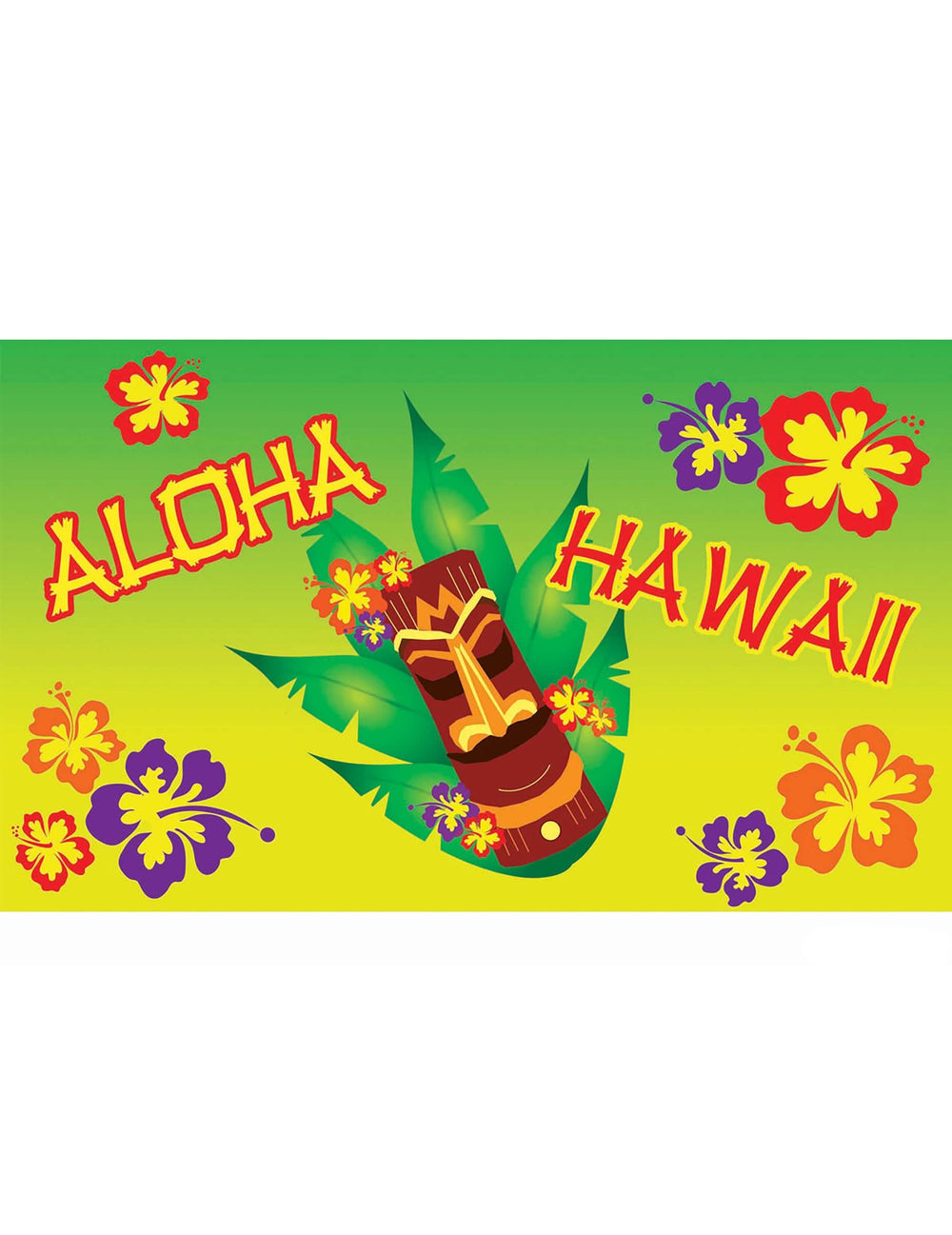 Nástenná dekorácia Aloha zelená a žltá s Tiki a kvetmi ibišteka